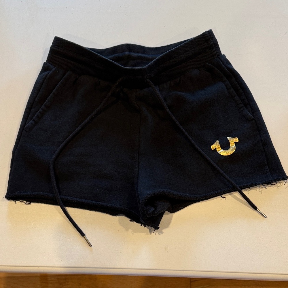 True Religion Black Athletic Shorts with Gold Logo